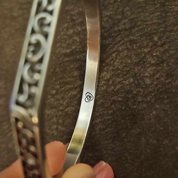 BRIGHTON Silver Plated Scroll Deco Lace Crystal Octagon Bangle Bracelet - Picture 6 of 6